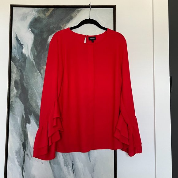 Who What Wear Long Sleeve Red Ruffle Top Size Large - Picture 4 of 12